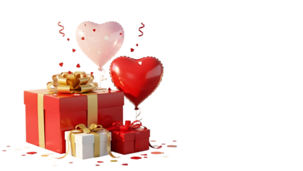 Red heart with smaller hearts flowing out isolated on transparent background