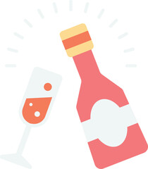 Pink Champagne Bottle and Glass Christmas Icon Vector Illustration, New Year Celebration Drink for Winter Holidays, Festive Design