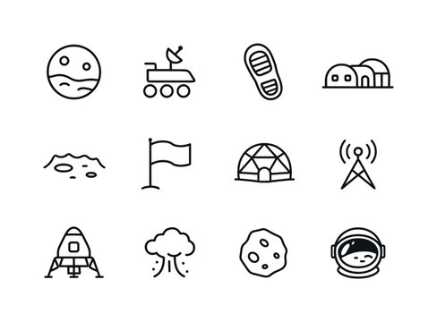 Lunar Tourism Icons. Lunar Tourism. Line icon set of Lunar Touri