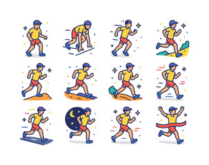 Fototapeta premium Running Icons Collection. Person running. Colorful isometric vec