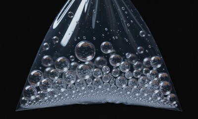 Clear plastic bag filled with numerous air bubbles