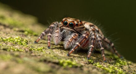 Close-up of a jumping spider on bark