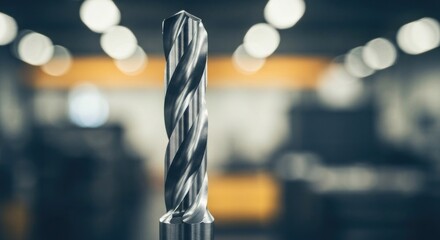 Close-up of a metal drill bit.  Blurred background