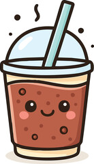 Cute Boba Tea Drink Cartoon Face Hand Drawn vector Illustration Icons