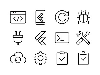 Flutter Icon Set. Flutter Development. Line icon set of Flutter