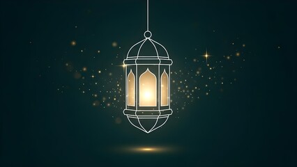 Elegant glowing Moroccan lantern with sparkling lights, festive Ramadan Kareem celebration background, warm inviting atmosphere.
