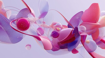 Fototapeta premium Colorful abstract 3D composition with floating shapes and dynamic swirls in colorful objects and pastel tones