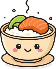 Cute Sushi Bowl Cartoon Face Hand Drawn vector Illustration Icons
