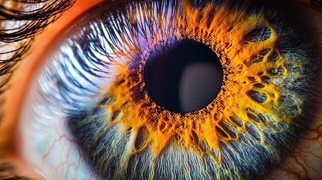 Professional iris color flecks closeup photography displaying intricate radial patterns individual variations and natural eye structure detail