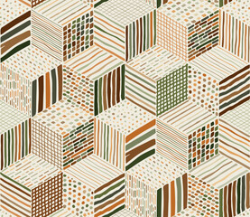 Line Doodle Seamless Pattern 98 - Woven Cube Mosaic 2