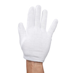 Man in cloth glove on white background
