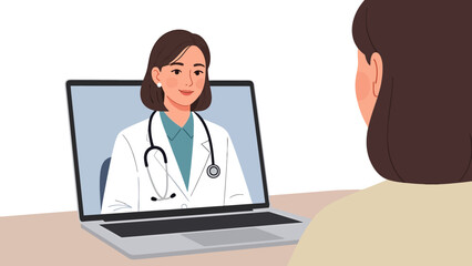 Fototapeta premium Virtual Medical Consultation with Female Doctor on Laptop Screen