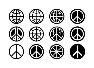 Peace Logo Variations. Peace. Icon set. Set Logo of Peace: globe