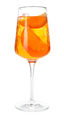 Glass of refreshing spritzer cocktail isolated on white