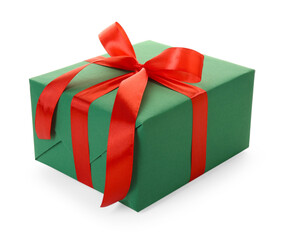 One beautiful Christmas gift box isolated on white