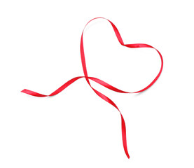 Beautiful red ribbon isolated on white, top view