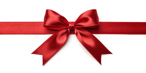 Shiny red satin ribbon bow isolated PNG, festive decoration for gift wrapping and holiday designs on transparent background