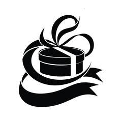 Vector illustration of a gift box with ribbon and a hot coffee mug on a brown morning saucer
