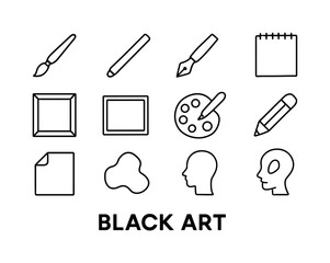 Fototapeta premium Black Art Icons. Black art. Line icon set of black art: ink brus