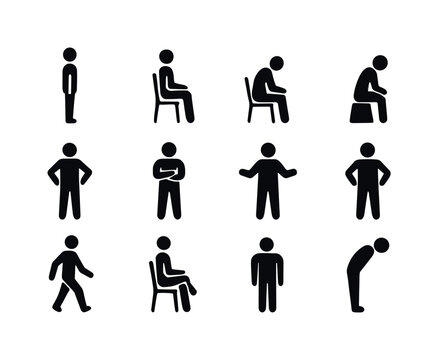 Posture Icon Set. Posture. Solid icon set of Posture: standing s