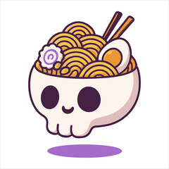 SkullShaped Ramen Bowl with Noodles Egg Fish Cake and Chopsticks.