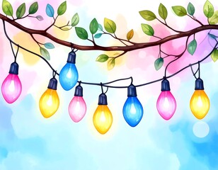 Colorful string lights on branch