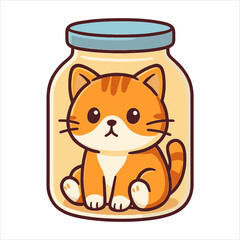 Adorable Cartoon Cat in a Jar Orange Tabby with Big Eyes Cute Illustration.