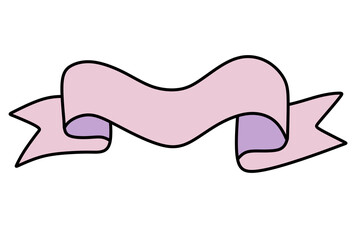 Cute Handdrawn Ribbon Banner with Outline in Pastel Color Decoration Element
