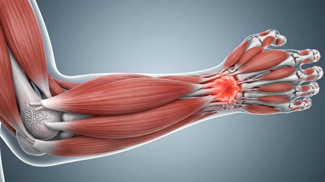 Animated human arm muscles and bones, showing extensor carpi radialis