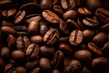 Fototapeta premium Close up of roasted coffee beans creating a rich, aromatic background, perfect for coffee related themes