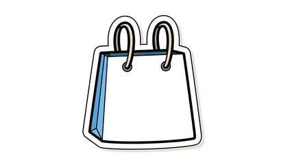 A hand-drawn illustration of a white shopping bag with blue accents and handles, outlined with a dashed border, on a white background.