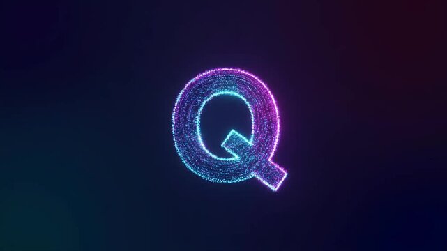 Futuristic Neon Letter Q Animation with Cosmic Particle Trails - 2025 Digital Abstract Video Loop