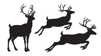 Deer Silhouettes Running on White Background