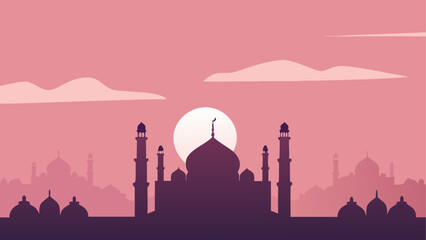 Camels silhouetted against a desert sunset reflection Two camels by a desert oasis at sunset 