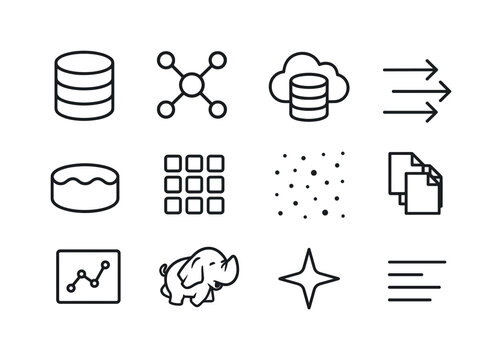Big Data Icon Set. Big data. Line icon set of big data: database