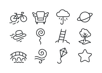 Whimsical Icon Set. Whimsical imagination. Line icon set of whim