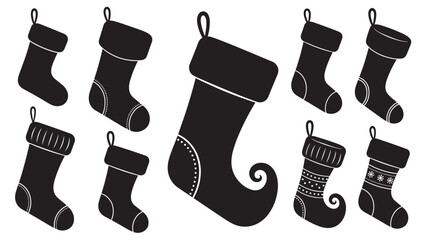 Black Christmas Stockings Hanging on White Background