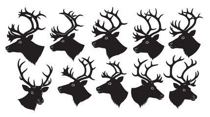 Fototapeta premium Black Reindeer Silhouettes on White Background