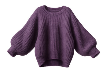 Obraz premium Purple knitwear pullover with long puffed sleeves, ribbed cuffs and hem, displaying soft wool texture for casual wear
