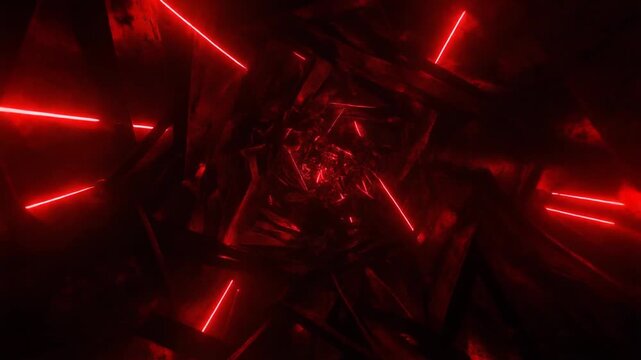 Abstract chaotic red light streaks tearing through dark void creating intense energetic motion visual experience