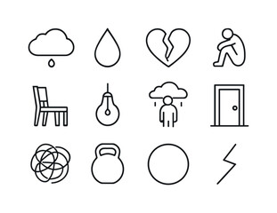 Depression Iconography Set. Depression. Line icon set of depress