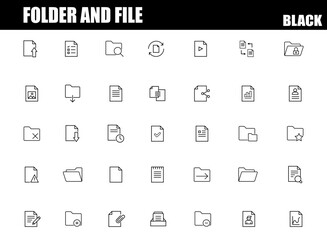 Minimal folder and file line icons set in black and white. interface design.