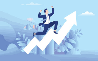 Obraz premium Businessman climbing success chart