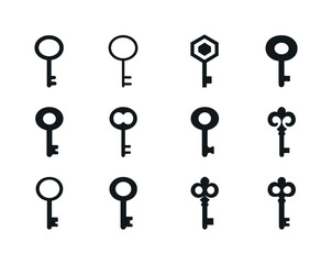 Antique Key Logo Variations. Flea market finds. Icon set. Set Lo