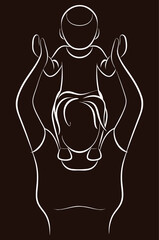 Single continuous line art of family