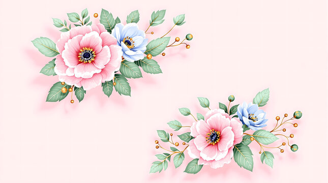 Elegant watercolor floral arrangement on soft pink background