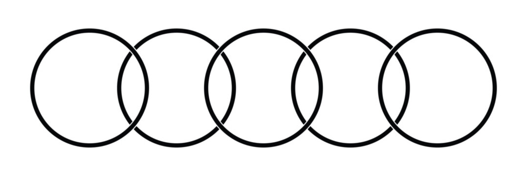 Simple overlapping circles vector drawing, version with three to seven objects, also interlocked rounds style. Isolated on white background. Vector Illustration .EPS 10 .