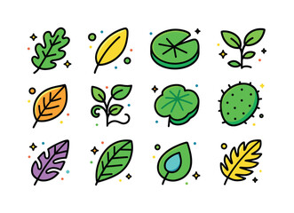 Fototapeta premium Colorful Nature Leaf Icons. Nature Leaves. Colorful isometric ve