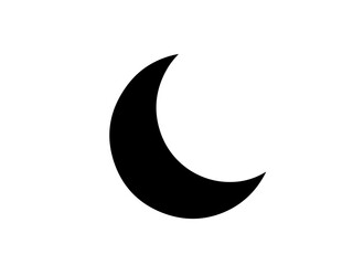 A simple black crescent moon symbol on a plain white background.