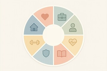 Visualizing balance in life through a segmented wellness wheel representing diverse aspects including health, career, relationships, fitness, and personal development enhancing overall well being